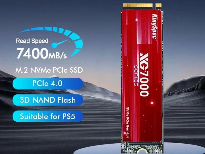 Твердотельный накопитель/ Kingspec SSD XG7000 2280, 1024GB, M.2(22x80mm), NVMe, PCIe 4.0 x4, 3D NAND, R/W 7400/6600MB/s, IOPs 710 000/610 000, TBW 600, DWPD 0.89, with Heat Sink (3 года)