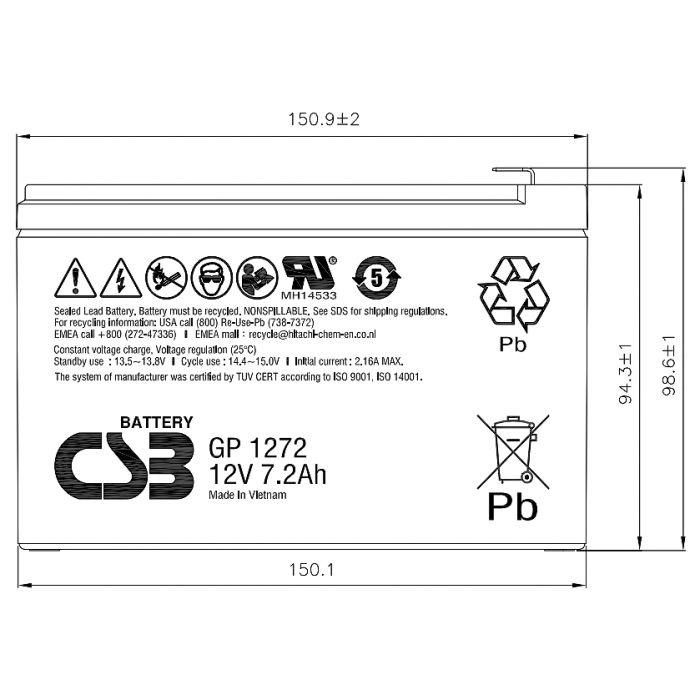 Батарея для ИБП CSB GP1272 12В 7.2Ач
