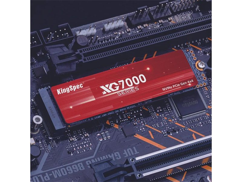 Твердотельный накопитель/ Kingspec SSD XG7000 2280, 1024GB, M.2(22x80mm), NVMe, PCIe 4.0 x4, 3D NAND, R/W 7400/6600MB/s, IOPs 710 000/610 000, TBW 600, DWPD 0.89, with Heat Sink (3 года)