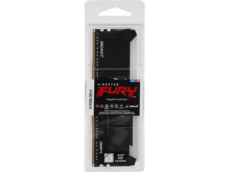 Память DDR4 16GB 3600MHz Kingston KF436C18BB2A/16 Fury Beast RGB RTL Gaming PC4-28800 CL18 DIMM UDIMM 288-pin 1.35В single rank с радиатором Ret