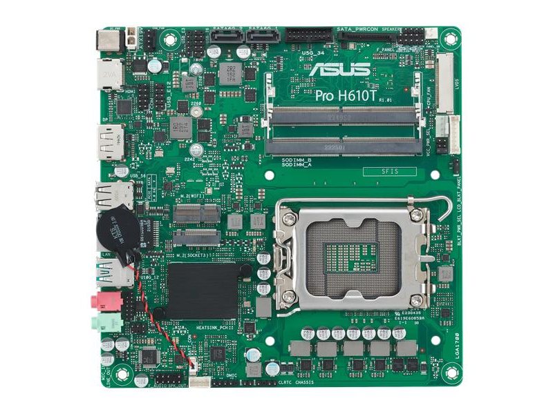 Материнская плата ASUS PRO H610T-CSM, LGA1700, H610, 2*DDR5, 2*SATA, 1*M.2, 2*USB 3.2, 2*USB 2.0, DP+HDMI, mITX; 90MB1G60-M0EAYC