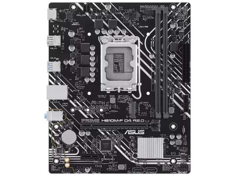Материнская плата ASUS PRIME H610M-F D4 R2.0, LGA1700, H610, 2*DDR4, 2*SATA, 1*M.2, 2*USB 3.2, 4*USB 2.0, 1*PCIx16, 1*PCIx1, HDMI, mATX; 90MB1H70-M0EAY0