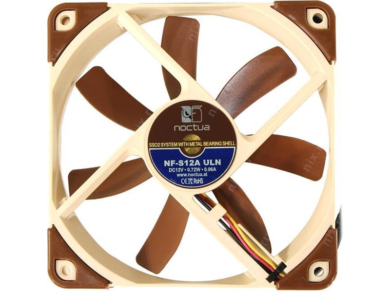 Кулер для корпуса/ Case Cooler Noctua NF-S12A ULN (120x120x25mm, 3-pin, 43.73CFM, 8.6dBA, 800RPM, Beige/Brown)