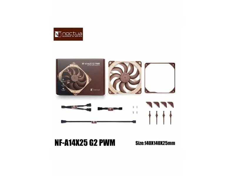 Кулер для корпуса/ Case Cooler Noctua NF-A14x25 G2 PWM (140x140x25mm, 4-pin PWM, 91.58FM, 24.8dBA, 1500RPM, Beige/Brown)