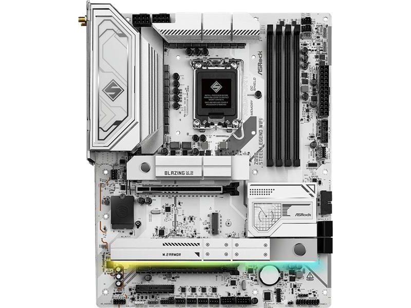 Материнская плата ASROCK Z890 STEEL LEGEND WIFI, LGA1851, Z890, 4*DDR5, 4*SATA, 4*M.2, 6*USB 3.2, 2*USB 2.0, 2*Type-C, 2*PCIx16, 1*PCIx4, 1*M.2 (Key E), HDMI, ATX