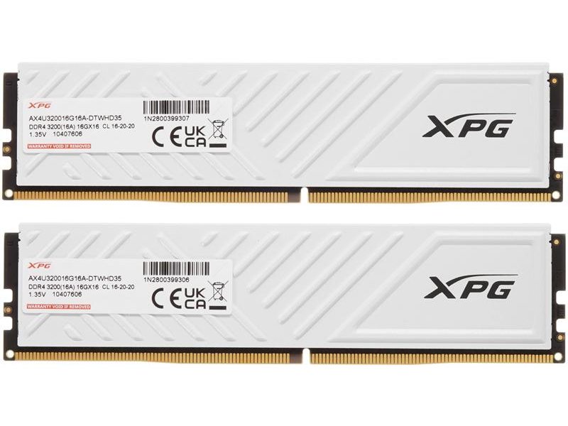 Оперативная память ADATA GAMMIX D35 DDR4 DIMM 32GB 3200MHz 2*16GB 16-20-20 WHITE DUAL TRAY