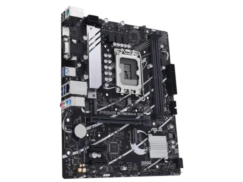 ASUS PRIME B760M-K D4 (Socket 1700, mATX, 2xDDR4(64GB), VGA/HDMI 2.1, 1xPCIe 4.0x16/2xPCIe 4.0, 1xLAN (2.5GbE), 4xSATA 6Gb/s, 2xM.2, 4xUSB 3.2, 2xUSB 2.0, 1xPS/2)