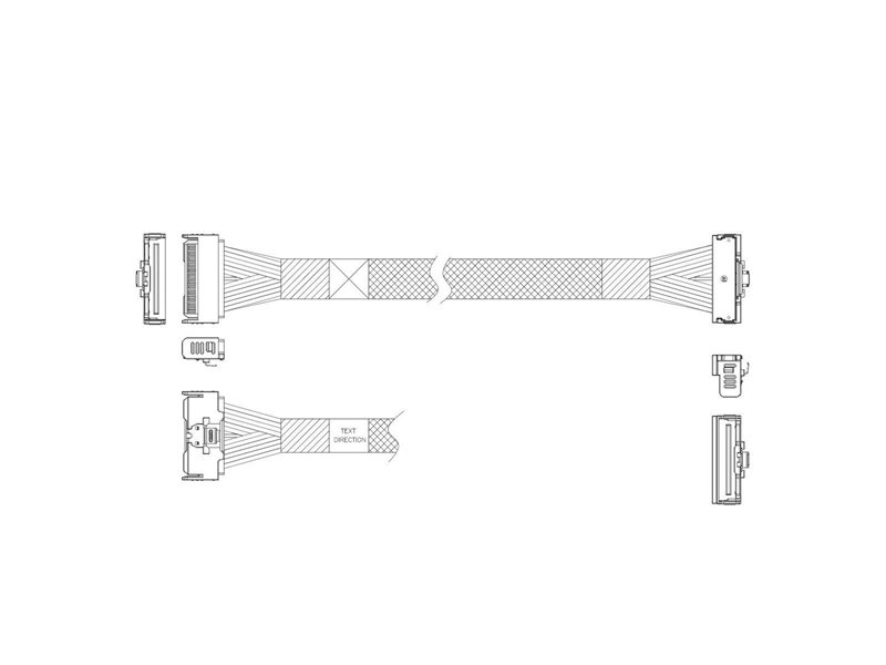 Кабель L285MM004-SD-R     Cable MCIO x8 74P (прямой Straight Type)  -TO-  MCIO x8 74P (угловой Right Angle) , 85 Ohm, L:80cm