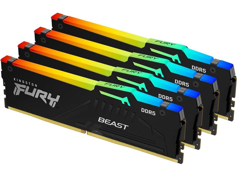Память DDR5 4x16GB 5200MHz Kingston KF552C40BBAK4-64 Fury Beast RGB RTL Gaming PC5-41600 CL40 DIMM UDIMM 288-pin 1.25В kit single rank с радиатором Ret