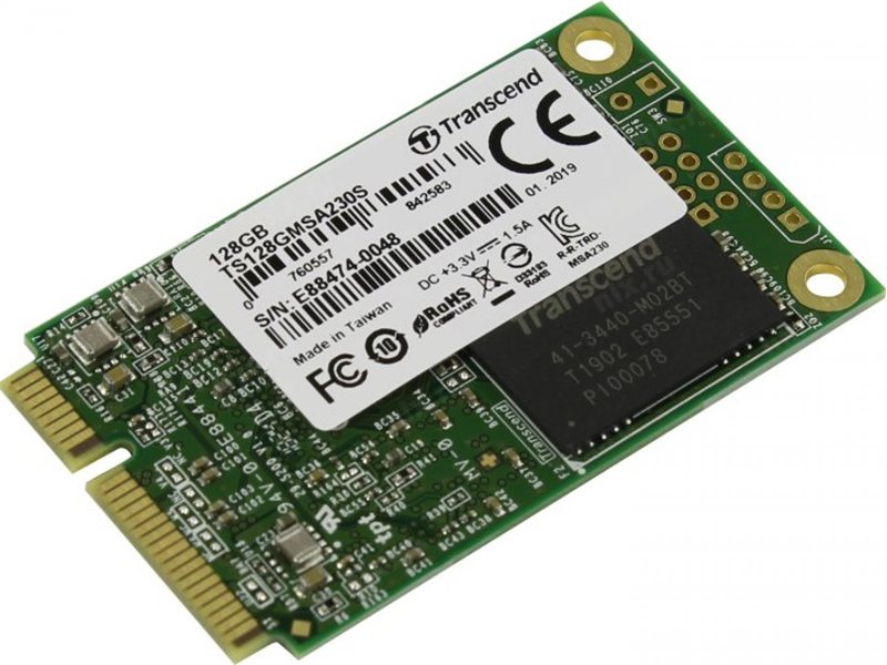 Твердотельный диск 128GB Transcend MSA230S, mSATA, SATA III, 3D TLC [ R/W - 400/550 MB/s]