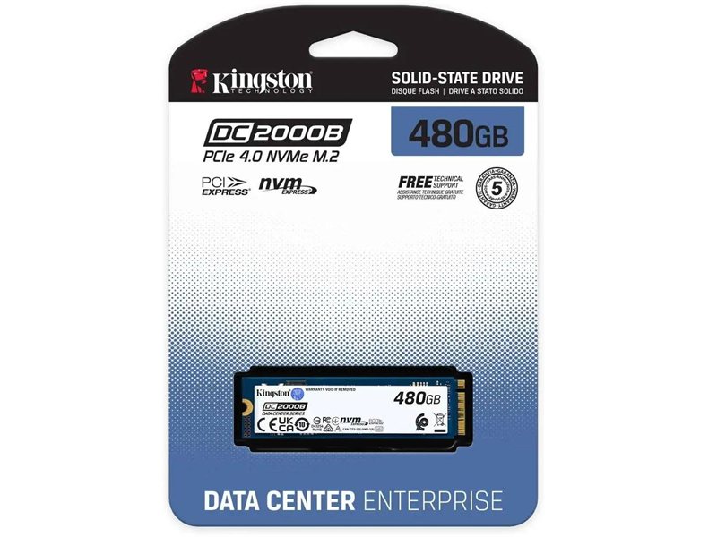 Твердотельный накопитель/ Kingston SSD DC2000B 480GB, M.2 22x80mm, NVMe, PCIe Gen 4x4, 3D TLC, R/W 7000/800MB/s, IOPs 530 000/32 000, TBW 350, DWPD 0.4 (12 мес)