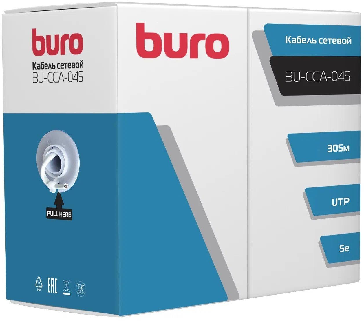 Кабель сетевой Buro BU-CCA-045 UTP 4 пары cat.5E solid 0.45мм CCA 305м серый