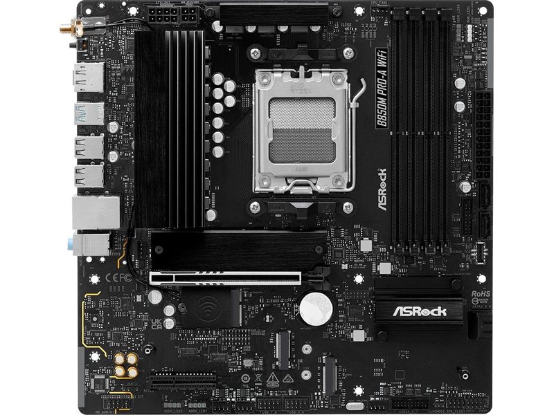 Материнская плата Asrock B850M PRO-A WIFI Socket AM5 AMD B850 4xDDR5 mATX AC`97 8ch(7.1) 2.5Gg RAID+HDMI+DP
