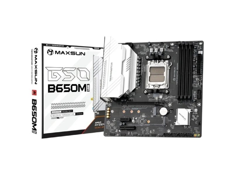 MAXSUN MS-Terminator B650M WIFI6, AM5, B650, 4*DDR5, 4*SATA 3.0, 2*M.2, USB 3.2, USB 2.0, Type-C, 1*PCIE 16, 1*PCIE 4, 1*PCIE 1, HDMI+DP, mATX