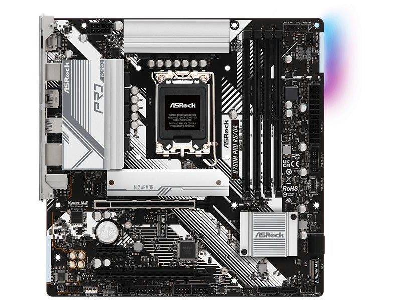 Материнская плата ASROCK B760M PRO RS/D4, LGA1700, B760, 4*DDR4, 4*SATA, 2*M.2, 3*USB 3.2, 2*USB 2.0, Type-C, 2*PCIx16, 1*PCIx1, 1xM.2 (Key E), HDMI+DP, mATX