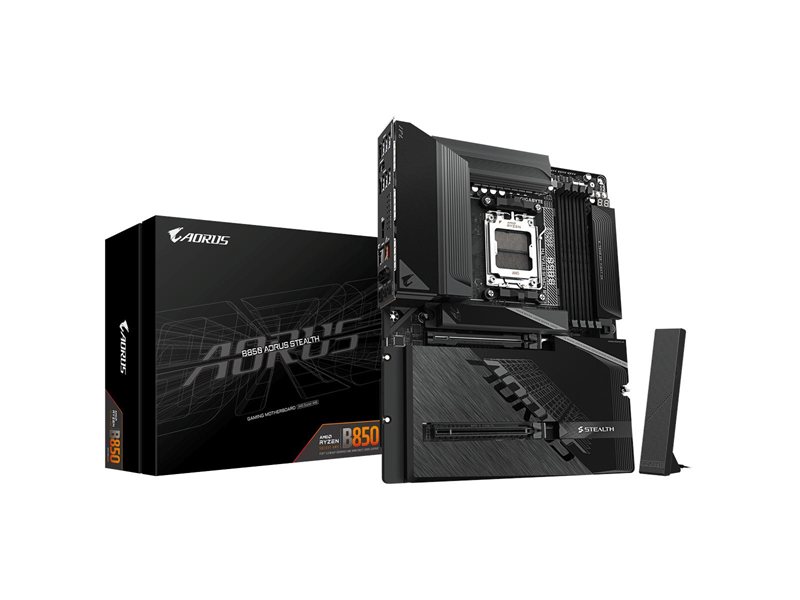 Материнская плата AORUS B850 AORUS STEALTH B850, AM5, 4*DDR5, 2*PCIEx16, 4*M.2, 2*TypeC, 2*USB3.2Gen2, 6*USB3.2Gen1, 8*USB2.0, 2*SATA3.0, 5G, HDMI, ATX, RTL