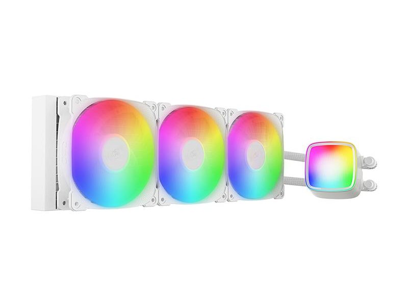 Система жидкостного охлаждения/ Water Cooling System Geometric Future Eskimo Pro 360 (240W, 360mm, ARGB, White/ Fans: 3x120mm, 80.81CFM, 34.2dBA, 2000RPM/ Pump height 54mm, 3200RPM, Rad thickness 27mm/ S: 1851, 1700, 1200, 115X, 2011, 2066, AM5, AM4)