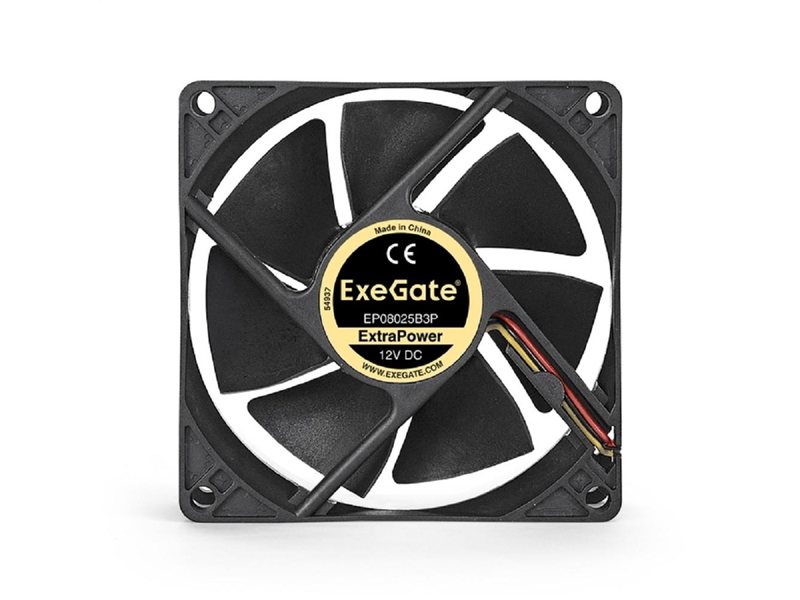 Exegate EX288925RUS Вентилятор ExeGate ExtraPower EP08025B3P (80x80x25 мм, 2-Ball (двойной шарикоподшипник), 3pin, 2400RPM, 26dBA)