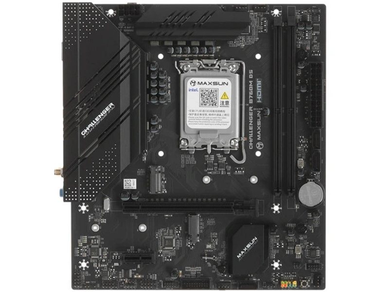 MAXSUN MS-B760M I-CAFE D4  (Socket 1700, mATX, 2*DDR4(64Gb), DP/HDMI, 2*SATA3, 3*M.2, 1*PCIEx16/1*PCIEx4, 6*USB 2.0, 2*USB 3.2 Gen1, LAN 1*2,5G, ARGB, black-red, RTL)