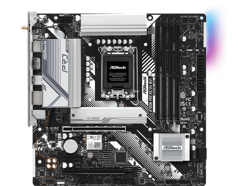 Материнская плата ASROCK B760M PRO RS/D4 WIFI, LGA1700, B760, 4*DDR4,  4*SATA, 2*M.2, 3*USB 3.2, 2*USB 2.0, Type-C, 2*PCIx16, 1*PCIx1, 1*M.2 (Key E), HDMI+DP, mATX