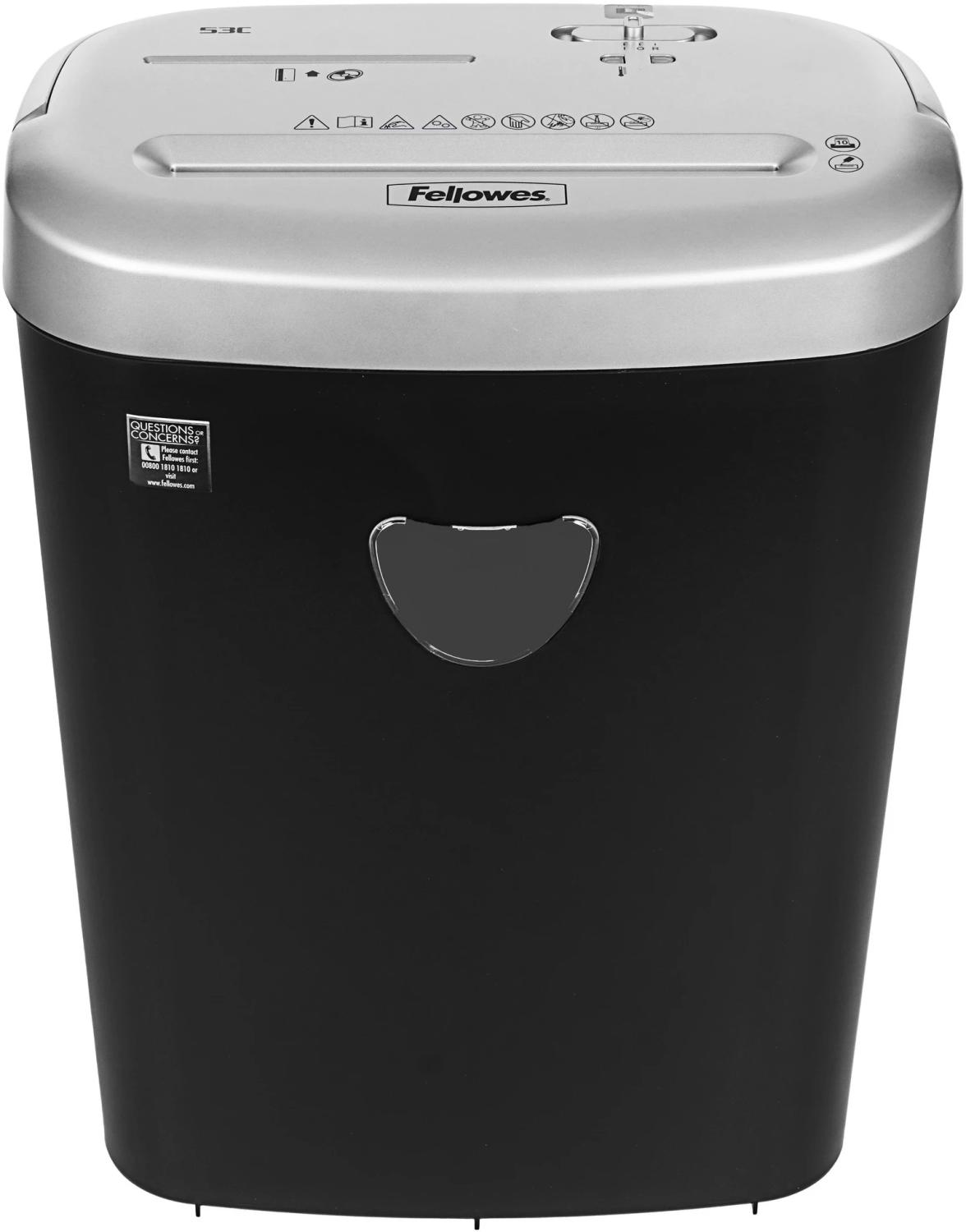 Шредер Fellowes PowerShred 53С черный/серый (секр.P-4) фрагменты 10лист. 23лтр. скрепки скобы пл.карты CD