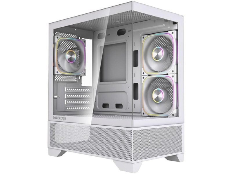 Powercase Корпус Vision Micro M4W, Tempered Glass, Type-C, 3x 120mm ARGB PWM Fan, белый, mATX  (CVMM4W-A3)