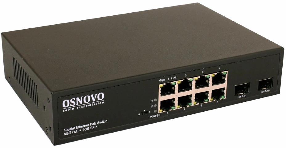 Коммутатор Osnovo SW-80802(150W) 7x1Гбит/с 2x10Гбит/с 8PoE 150W неуправляемый