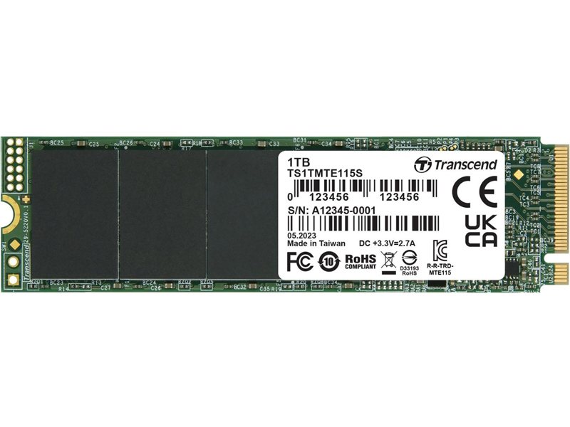 Твердотельный диск 1TB Transcend MTE115S, 3D TLC NAND, M.2 2280,PCIe Gen3x4, DRAM-less