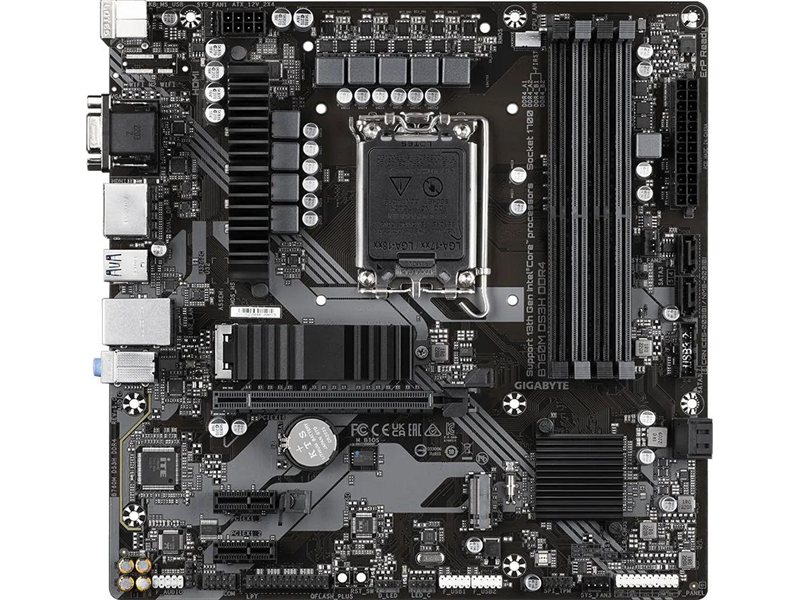 Материнская плата MB GIGABYTE INTEL B760 s1700, 4xDDR4(128GB), D-SUB/HDMI 2.0/2xDP, 1xPCIe 4.0x16, 2xPCIe 3.0, 1xLAN (2.5GbE), 4xSATA 6Gb/s, 2xM.2, 1xUSB-C, 3xUSB 3.2, 2xUSB 2.0, mATX