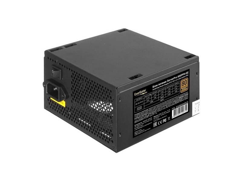 Exegate EX292204RUS Серверный БП 600W ExeGate ServerPRO 80 PLUS® Bronze 600PPH-SE (ATX, for 3U+ cases, APFC, КПД 85% (80 PLUS Bronze), 12cm fan, 24p, (4+4)p, PCIe, 5SATA, 3IDE, black)