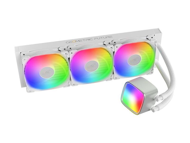 Система жидкостного охлаждения/ Water Cooling System Geometric Future Eskimo Pro 360 (240W, 360mm, ARGB, White/ Fans: 3x120mm, 80.81CFM, 34.2dBA, 2000RPM/ Pump height 54mm, 3200RPM, Rad thickness 27mm/ S: 1851, 1700, 1200, 115X, 2011, 2066, AM5, AM4)