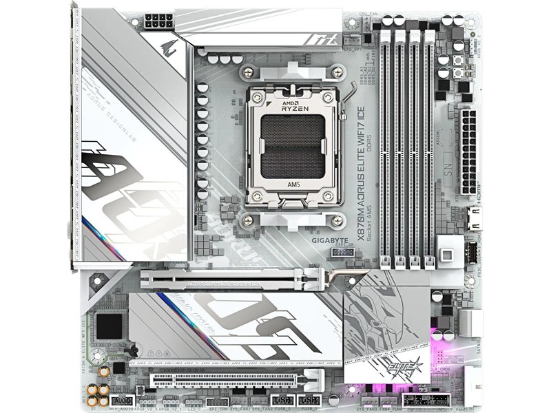 Материнская плата Gigabyte X870M AORUS ELITE WIFI7 ICE Socket AM5 AMD X870 4xDDR5 mATX AC`97 8ch(7.1) 2.5Gg RAID+HDMI