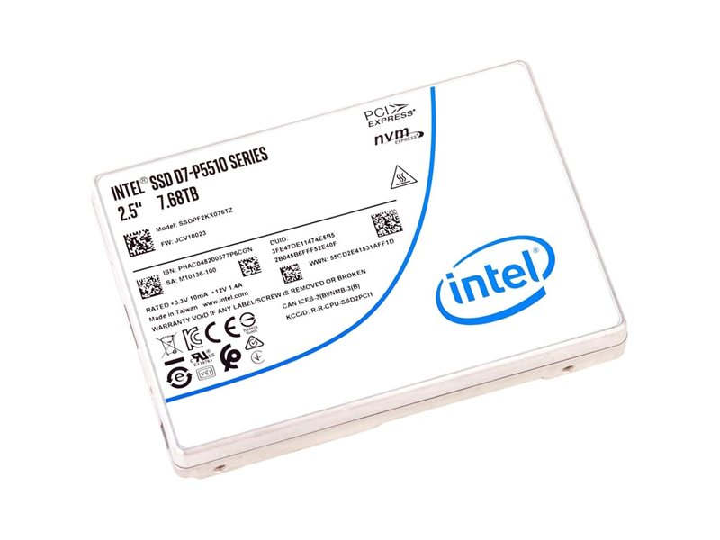 Твердотельный накопитель/ Intel SSD D7-P5510 Series, 7.68TB, U.2(2.5" 15mm), NVMe, PCIe 4.0 x4, TLC, R/W 7000/4194MB/s, IOPs 930 000/190 000, TBW 14000, DWPD 1 (12 мес.)