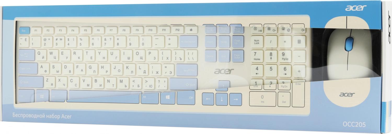 Клавиатура + мышь Acer OCC205 клав:белый/голубой мышь:белый/голубой USB беспроводная slim Multimedia (ZL.ACCEE.00C)