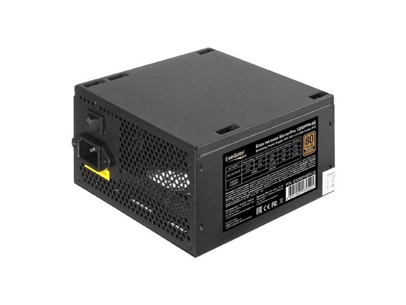 Exegate EX292196RUS Серверный БП 1200W ExeGate ServerPRO 80 PLUS® Bronze 1200PPH-SE (ATX, for 3U+ cases, APFC, КПД 89% (80 PLUS Bronze), 12cm fan, 24pin, 2x(4+4)p, 6xPCI-E, 8xSATA, 4xIDE, box, black)