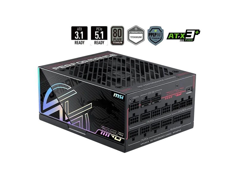 Блок питания ПК MSI MPG Ai1300TS PCIE5 , 1300W, 80+ Titanium, полностью модульный, ATX 3.1, PCIE5.1, RTL