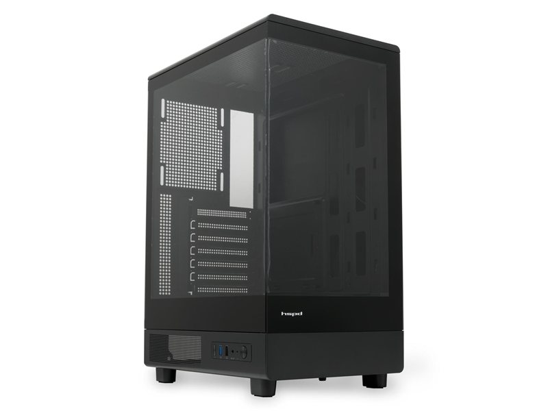 Корпус без блока питания/ Case HSPD F510, Panoramic Mid Tower, Black, TG, 0.5 SPCC, no fans ATX, mATX, mITX 180/280/160mm 1x2.5", 1x3.5", 7xPCI 1xUSB-A 3.0, 1xUSB-A 1.0 356x218x467mm