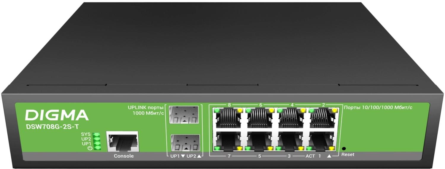 Коммутатор Digma DSW708G-2S-T (L2+) 8x1Гбит/с 2SFP управляемый
