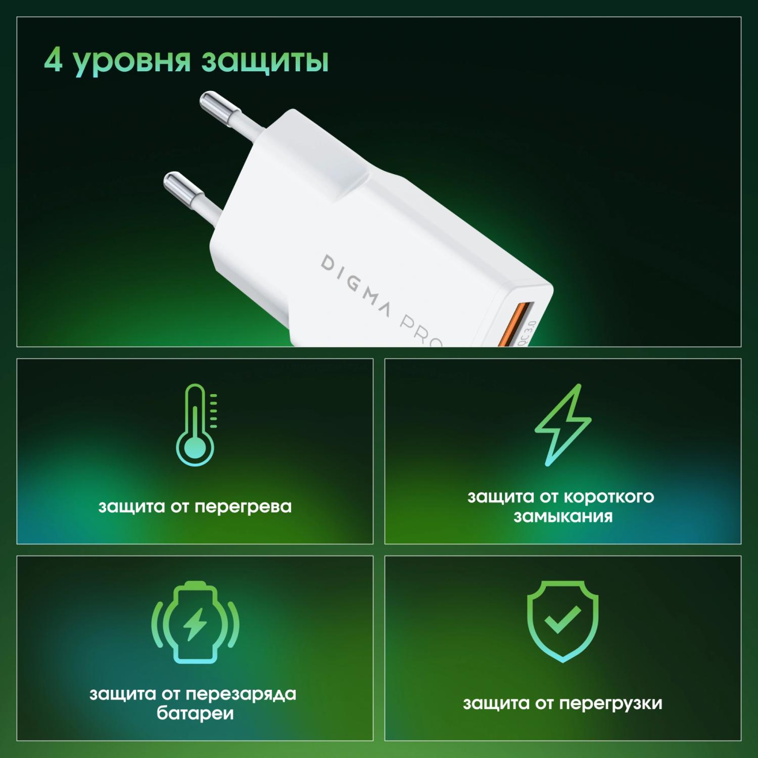 Сетевое зар./устр. Digma Pro DPW2A 20W 3A (PD+QC) USB-C/USB-A универсальное белый (DPW2A2GX11WH)
