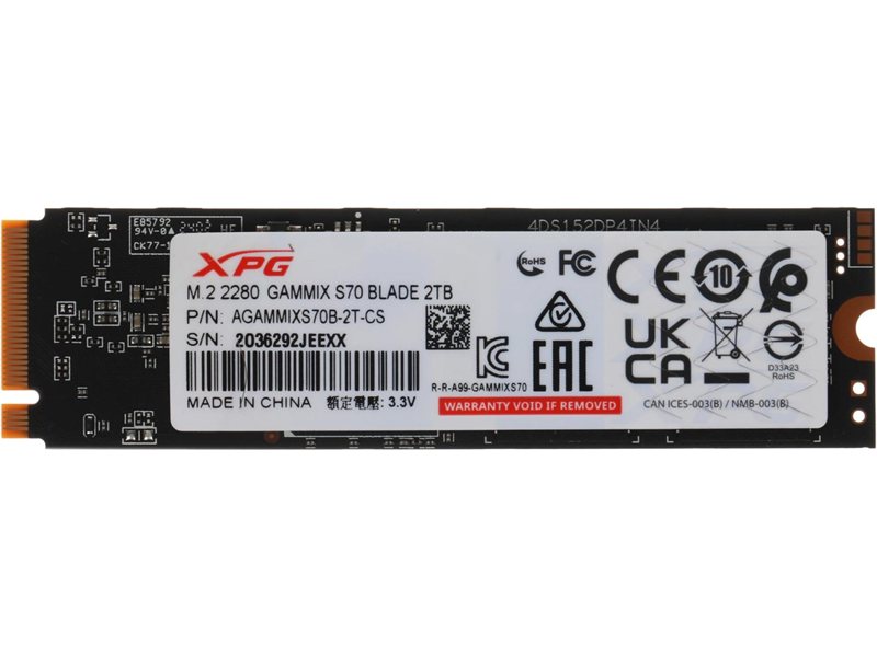 Накопитель SSD A-Data PCIe 4.0 x4 2TB AGAMMIXS70B-2T-CS XPG Gammix S70 Blade M.2 2280