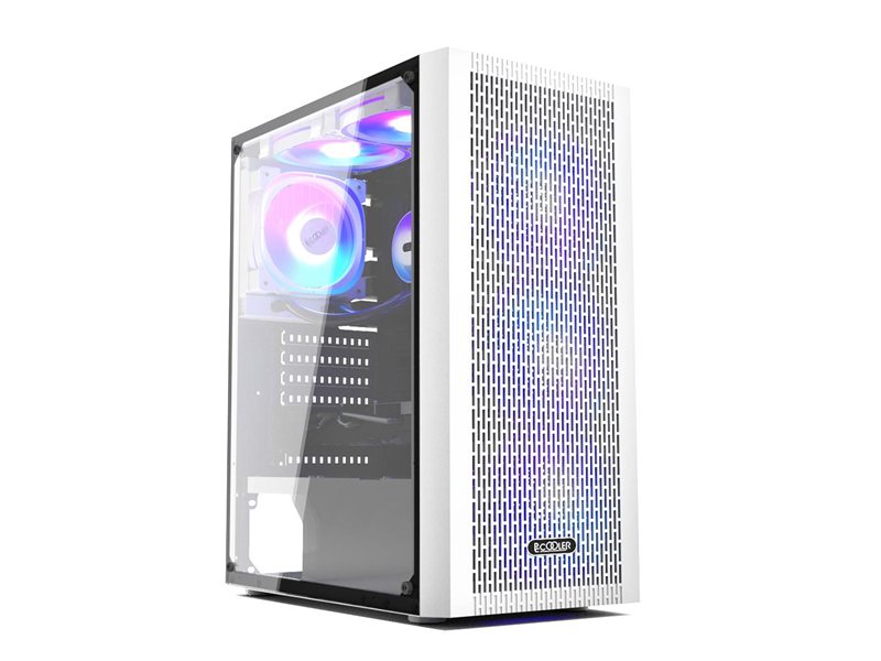Корпус без блока питания/ Case PCCooler MA100 MESH WH, Midi-Tower, TG, Mesh, 3x120mm ARGB, 1xUSB-A 3.0 + 2xUSB-A 2.0, ATX, mATX, mITX White