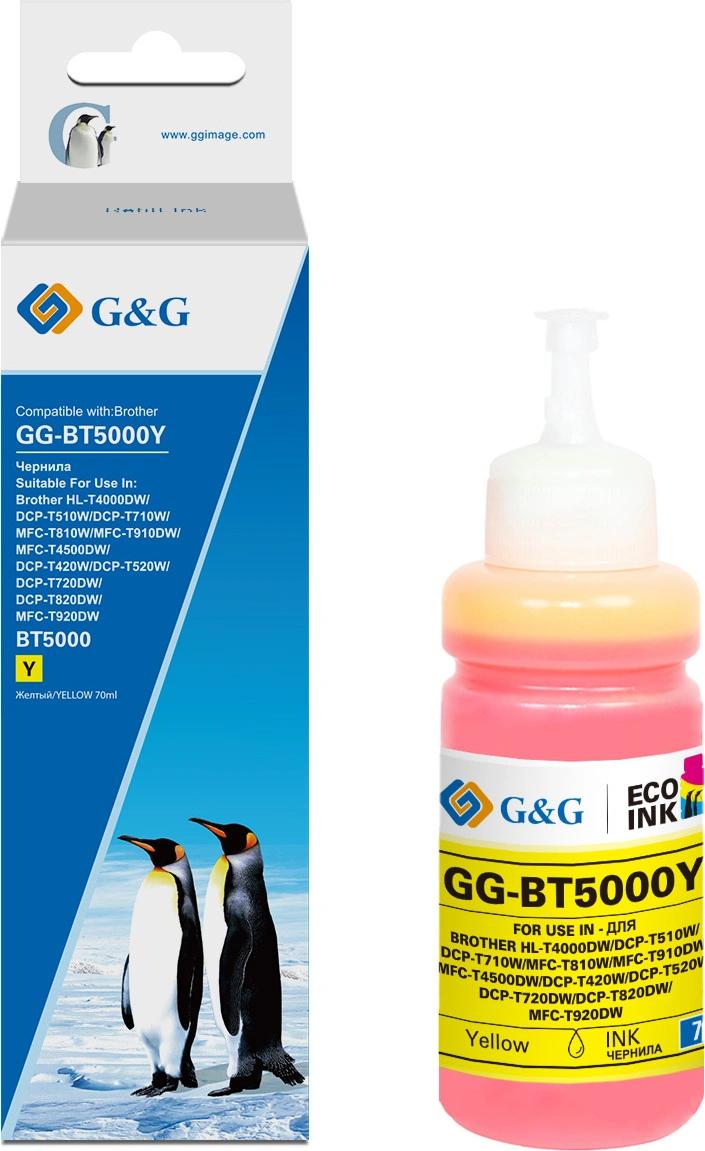 Чернила G&G GG-BT5000Y желтый70мл для Brother HL-T4000DW, DCP-T510W, DCP-T710W, MFC-T810W, MFC-T910DW, MFC-T4500DW, DCP-T420W, DCP-T520W, DCP-T720DW, DCP-T820DW, MFC-T920DW
