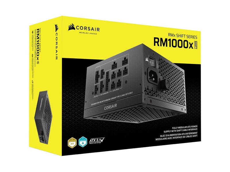 Блоки питания/ Power Supply Corsair RM1000x SHIFT, Model RPS0222, 1000W 80+ Gold (ATX, 3.1, PCIe 5.1, Full modular, 1x24(20+4)pin, 1x12V-2x6, 2x4+4-pin CPU +12V (EPS), 8x4-pin Molex, 4x6+2-pin PCIe, 16xSATA3, Active, 140x140mm, 150x140x86mm, APFC, Power c
