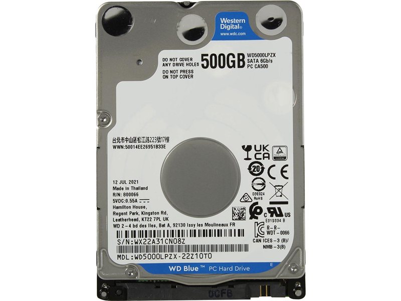 Жесткий диск/ HDD WD SATA3 500Gb 2.5"" Blue 5400 RPM 128Mb 1 year warranty (replacement WD5000LPCX, ST500LM030)