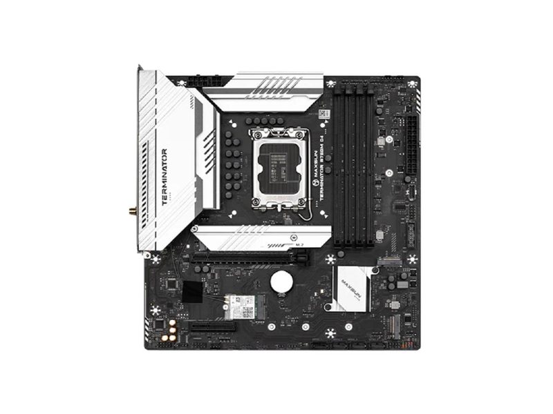 MAXSUN MS-Terminator B760M D4 WIFI V2 (Socket 1700, mATX, 4*DDR4(128Gb), DP/HDMI, 4*SATA3, 3*M.2, 1*PCIEx16/1*PCIEx4, 4*USB2.0, 2*USB 3.2, LAN 1*2,5 G, Bluetooth, Wi-Fi 802.11ax, RTL)