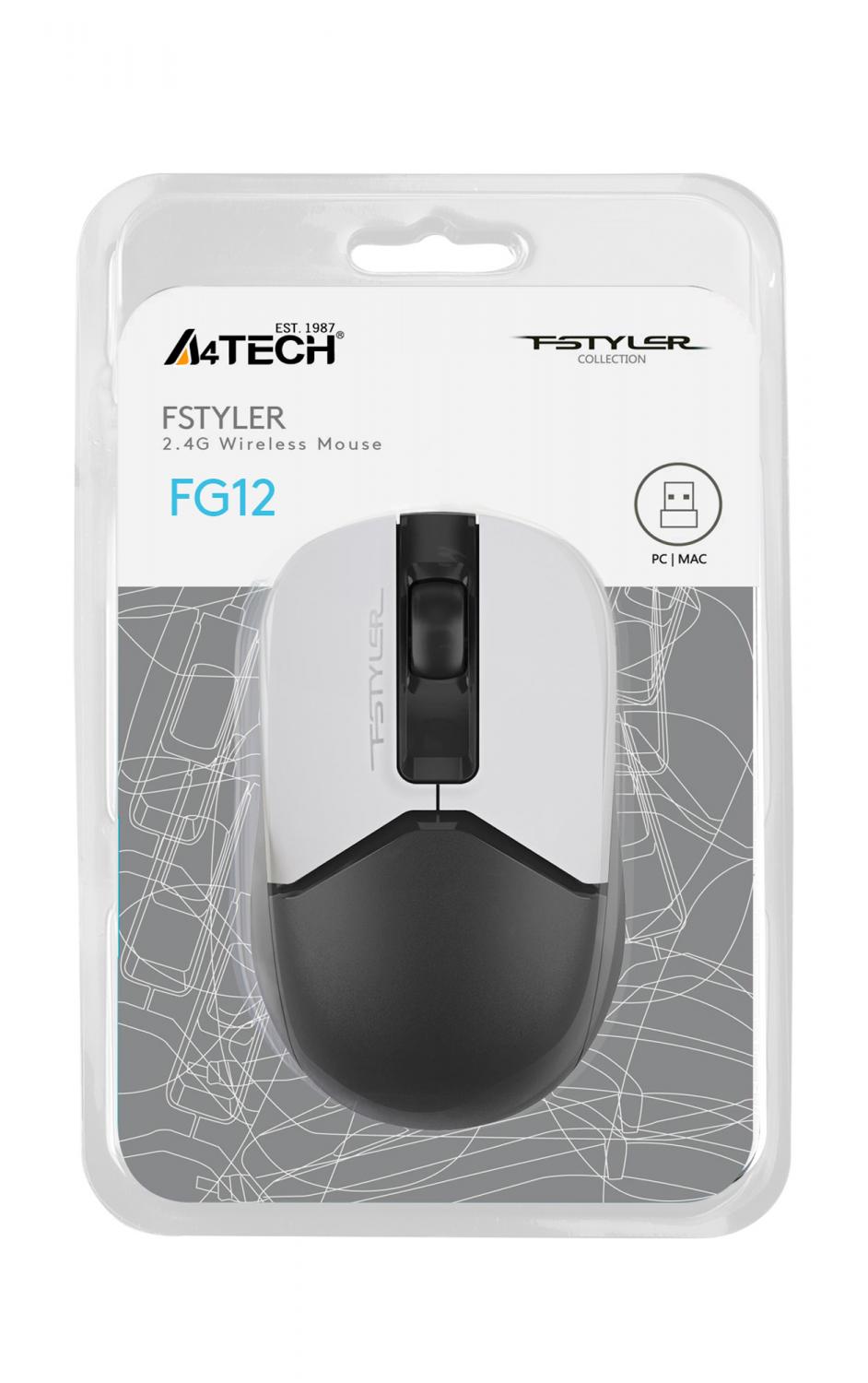 Мышь A4Tech Fstyler FG12 Panda белый/черный оптическая 1200dpi беспров. USB 3but