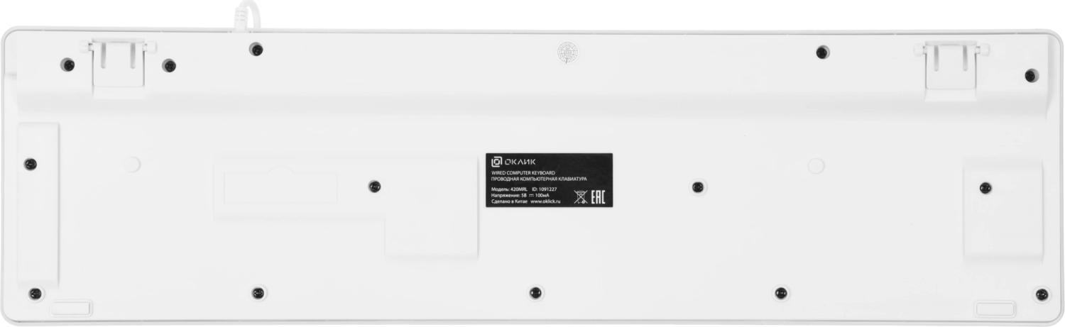 Клавиатура Оклик 420MRL белый USB slim Multimedia LED (1091227) кабель 1.5м