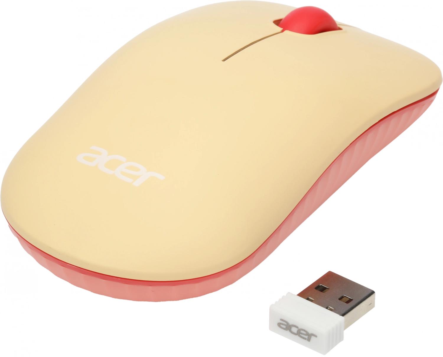 Мышь Acer OMR205 розовый/бежевый оптическая 1200dpi беспров. USB для ноутбука 3but (ZL.MCEEE.02L)