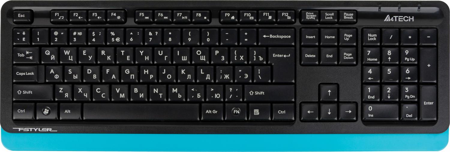 Клавиатура + мышь A4Tech Fstyler FG1010 клав:черный/синий мышь:черный/синий USB беспроводная Multimedia (FG1010 BLUE)