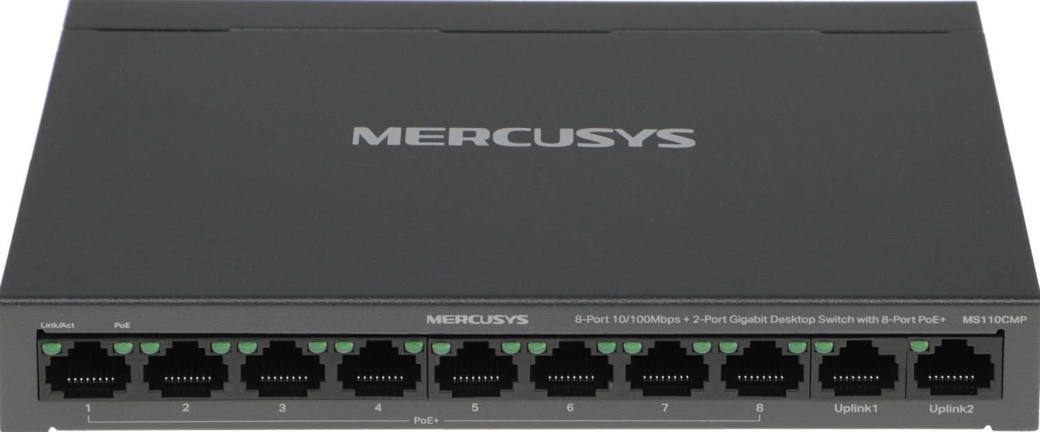 Коммутатор Mercusys MS110CMP (L2) 8x100Мбит/с 2x1Гбит/с 8PoE+ 115W неуправляемый
